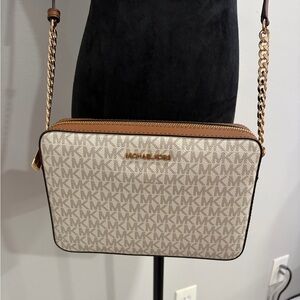 Michael Kors Tan and Brown Logo Crossbody Bag